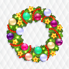 Christmas wreath with fir and holly