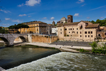 Old town center in Rome Italy on the Tiber river