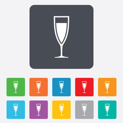 Glass of champagne sign icon. Alcohol drink.