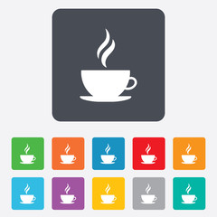 Coffee cup sign icon. Hot coffee button.