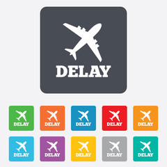 Delayed flight sign icon. Airport delay symbol.