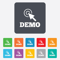 Demo with cursor sign icon. Demonstration symbol