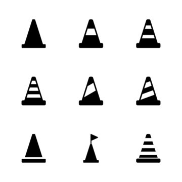 Vector black traffic cone icon set