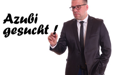 Naklejka premium Chef schreibt Azubi gesucht - isoliert