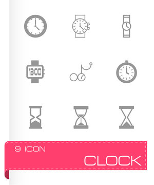 Vector black clock icon set