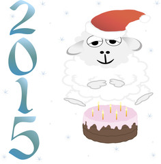 2015 new year, cake, sheep. vector illustration