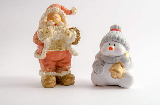 Ceramic Snowman and Statuette of Santa Claus (Christmas theme)