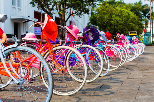Colorful bicycles for rent in Jakarta, Indonesia