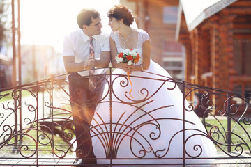 bride and groom at a wedding in summer nature