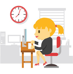 Office work woman. Vector flat illustration