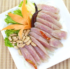 Spicy sour pork with peanut and fresh vegetable