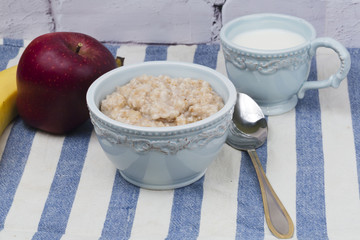 Breakfast Oatmeal apple banana milk