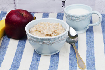 Breakfast Oatmeal apple banana milk