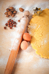 Dough for Christmas cake with ingredients.