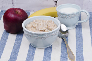 Breakfast Oatmeal apple banana milk