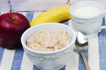 Breakfast Oatmeal apple banana milk