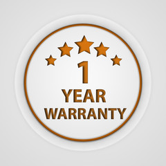 One year warranty circular icon on white background