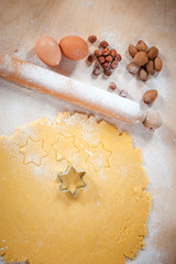 Dough for Christmas cake with ingredients.