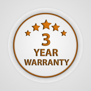 Three year warranty circular icon on white background