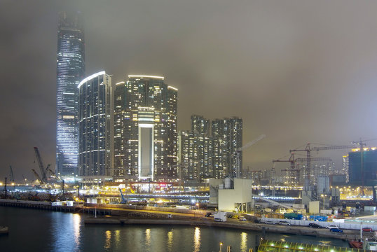 deserted quay in night of Hong Kong