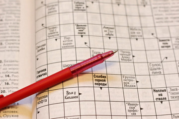 Crossword puzzle and pen