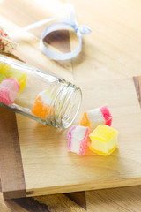 colorful jelly on wood