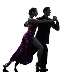 couple man woman ballroom dancers tangoing  silhouette