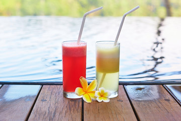 Delicious fresh watermelon and pineapple juices