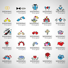 Wedding logo set, vector illustration. Collection of wedding logo isolated on background