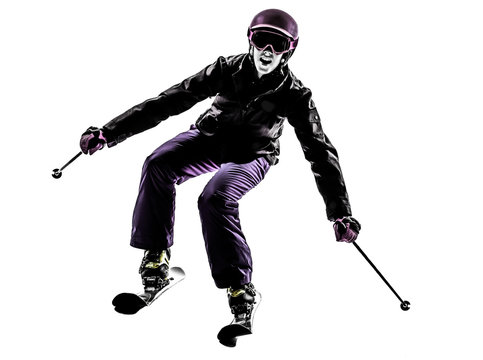 one woman skier skiing silhouette