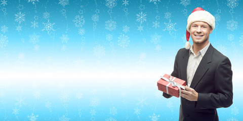 businessman standing over winter background