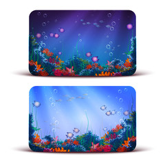 Vector Gift Card with underwater cave on background