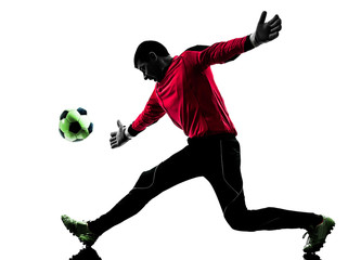 caucasian soccer player goalkeeper man catching ball silhouette