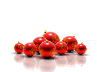 Red 3D spheres with golden ornament, newyear/christmas decor