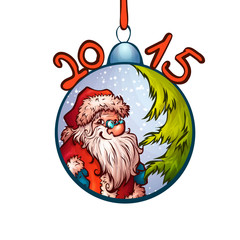 Vector illustration of fur-tree toy with funny Santa Claus