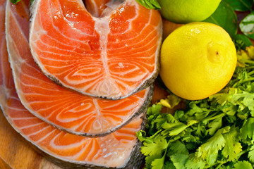 Delicious  portion of fresh salmon fillet with lemon