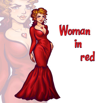 Vector illustration of women in elegant red dress