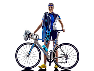 Naklejka premium woman triathlon ironman athlete cyclist cycling