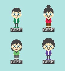 geek cartoon character set