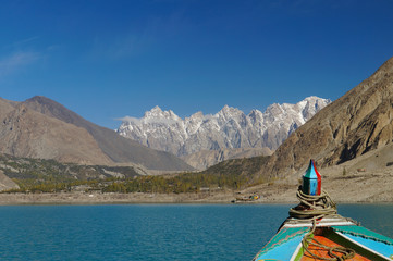 Tupopdan peaks while looking from the boat in Northern  Pakistan