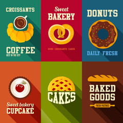 Bakery sweets retro style banners vector design