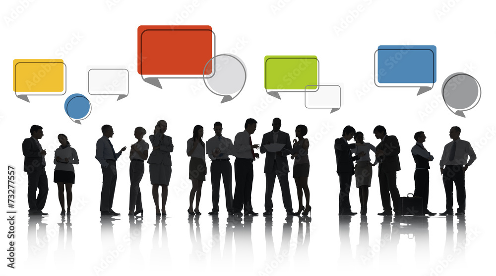 Wall mural discussing business people with speech bubbles - Wall murals