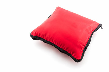 Red bright pillow with zipper.