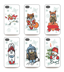 Mobile phone cover  back set .Winter funny animals.Christmas