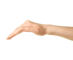 Female caucasian hand gesture isolated