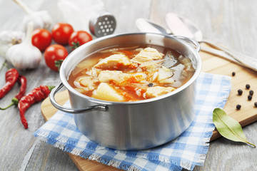 Cabbage soup with meat