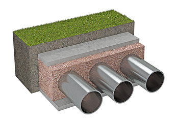 metal pipes under the ground isolated 3d
