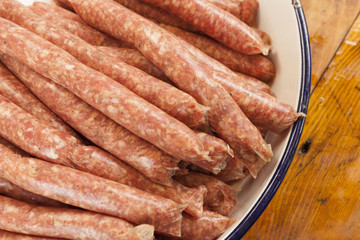 Fresh Raw Sausages ready to be cooked