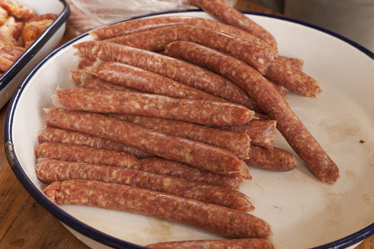 Fresh Raw Sausages ready to be cooked