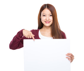 Naklejka premium Woman finger point down to white board